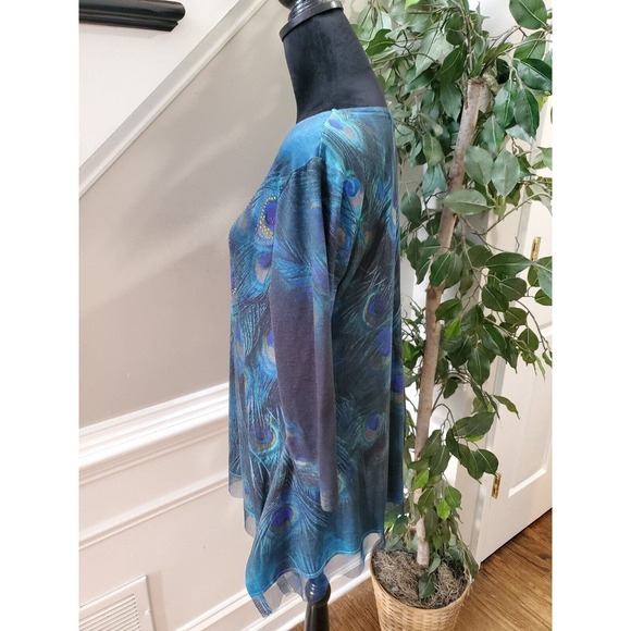 Indigo Soul Women's Multicolor Peacock Round Neck Long Sleeve Top Blouse Small - Picture 5 of 12
